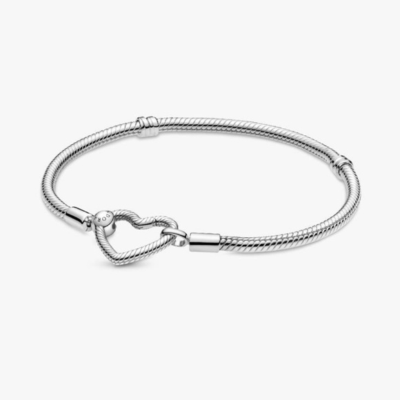 Pandora Moments Heart Closure Snake Chain Bracelet Sterling Silver Size 7.5 IN - Picture 4 of 10